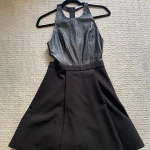 Alice + Olivia Black halter dress with leather top and flared bottom